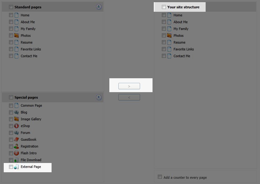 Add External Link Page in Website Builder website-builder-add-external-link-page