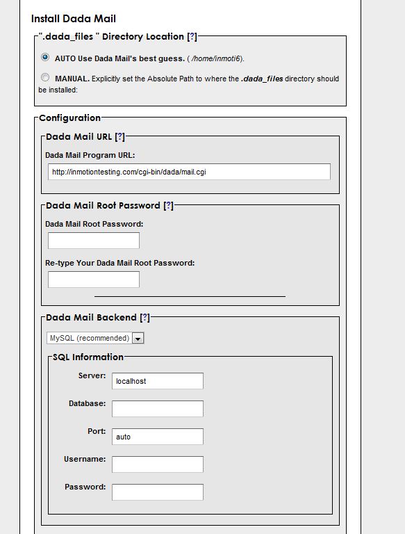 Configure dada mail dada-config