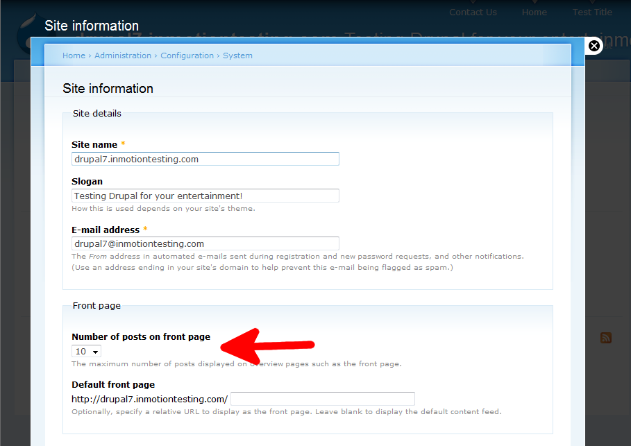 configuration-system-site-info-posts-front-page