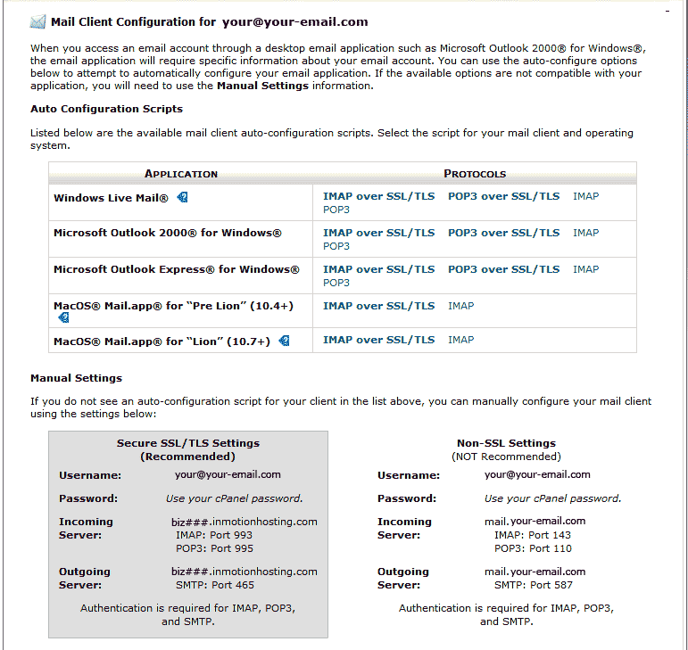 Click here to view the larger image Older email settings cPanel Webmail