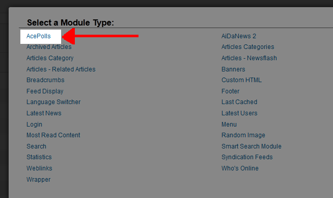 click-acepolls-under-select-a-module-type