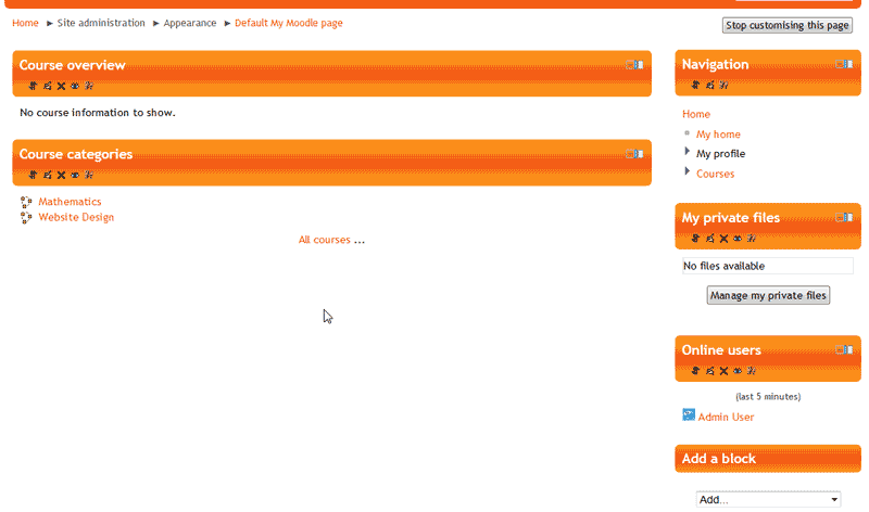 Click here to view the larger image View of My Moodle page with courses Moodle