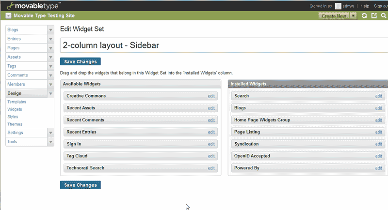 Widgets in Movable Type