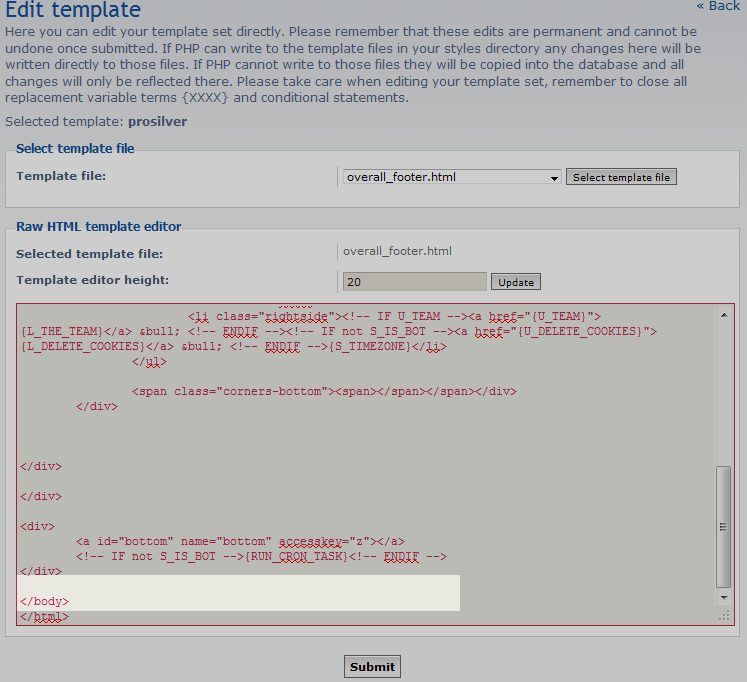 edit footer template