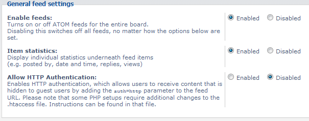 list of general settings