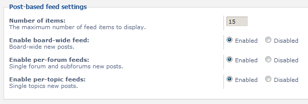 list of post based feed settings