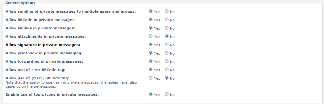 list of general options