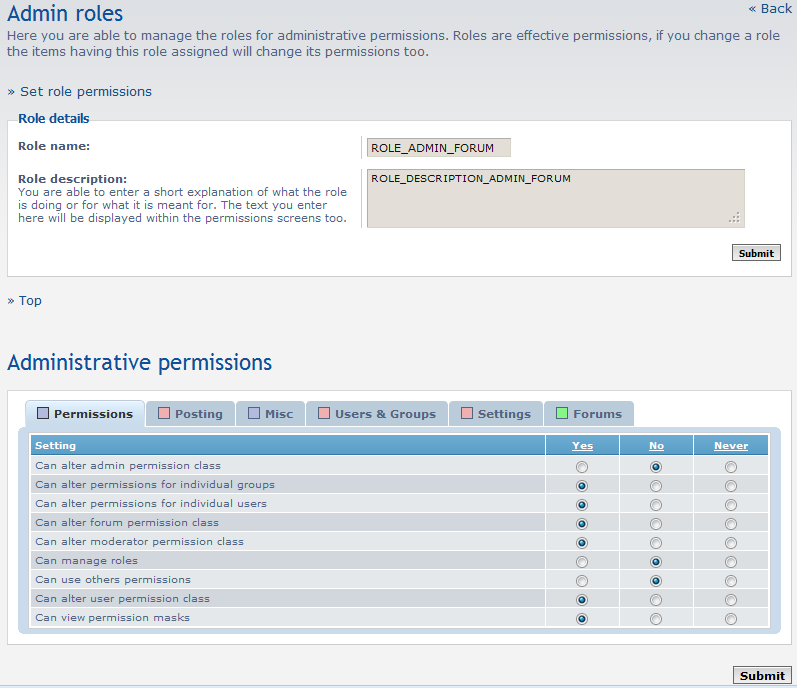 edit page for forum admin role