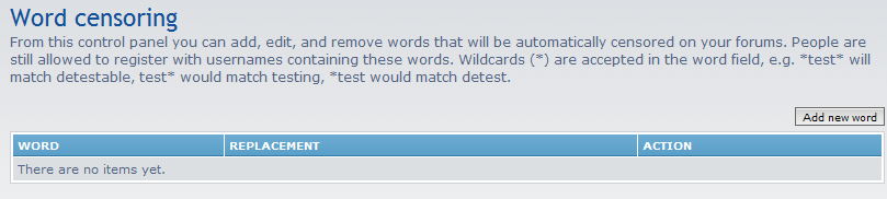 list of currently censored words