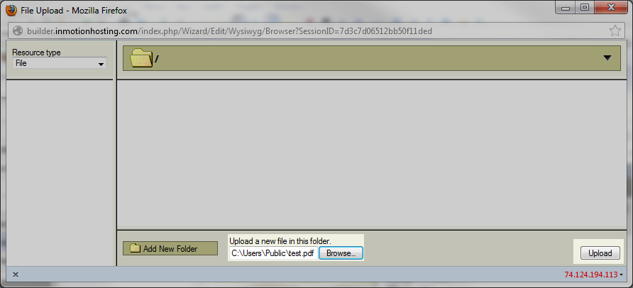 click upload button