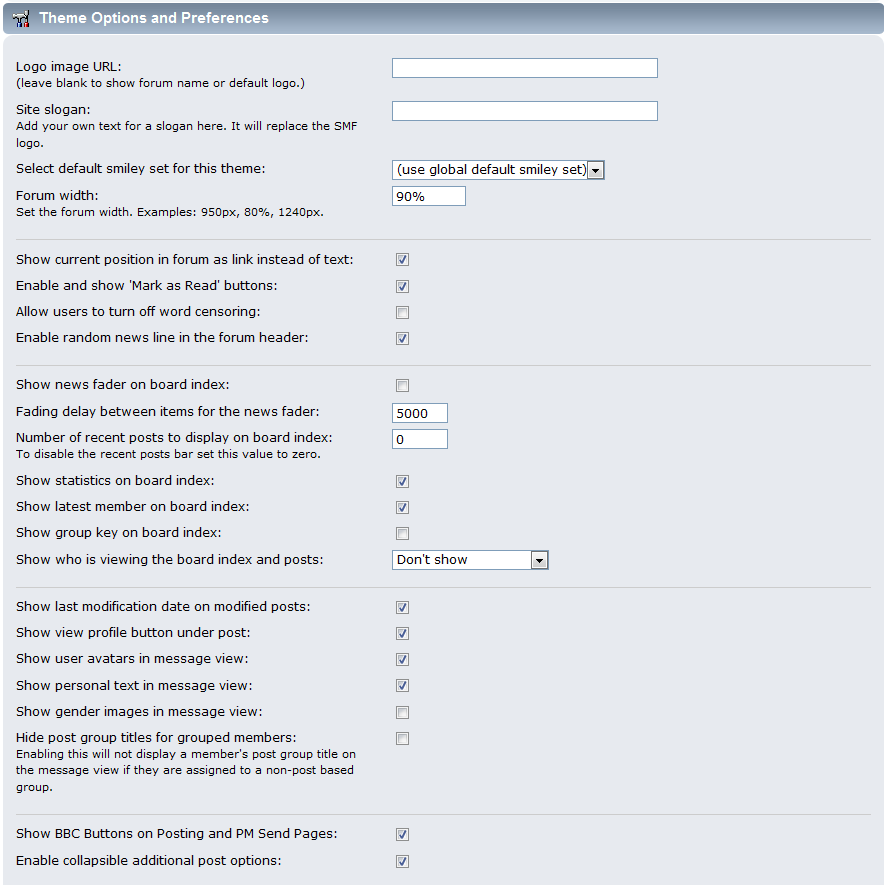 options and preferences list
