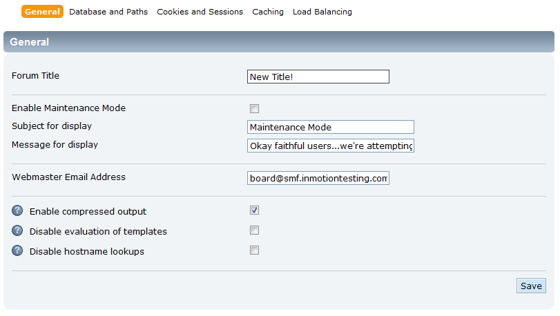 general server settings page