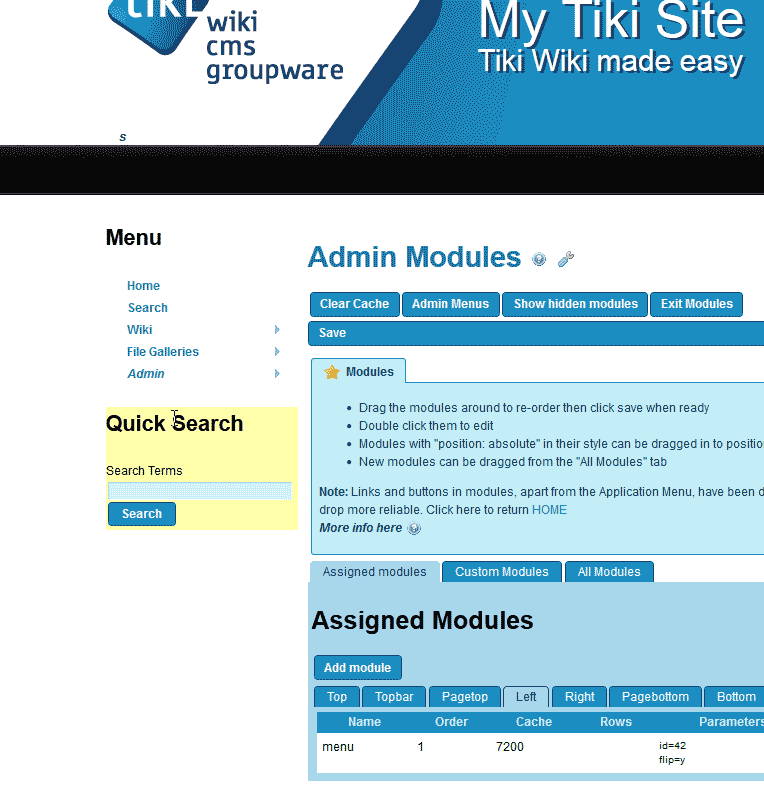 Click here to view the larger image Module movd to sidebar TikiWiki