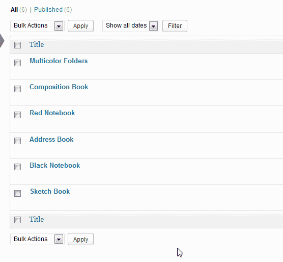 List of products WordPress