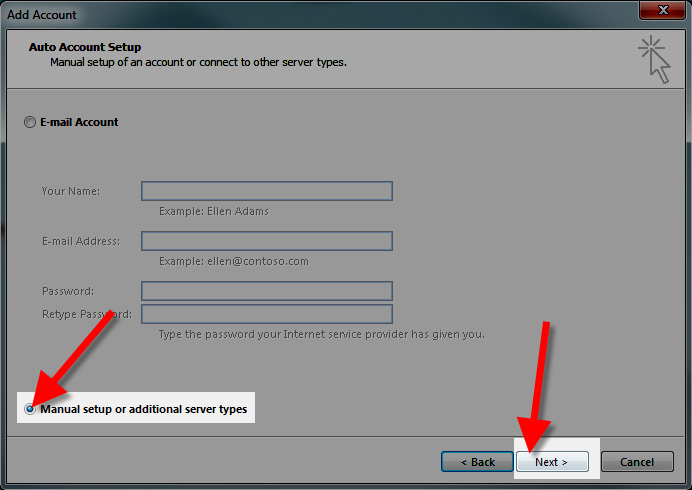 manually setting up outlook 2013