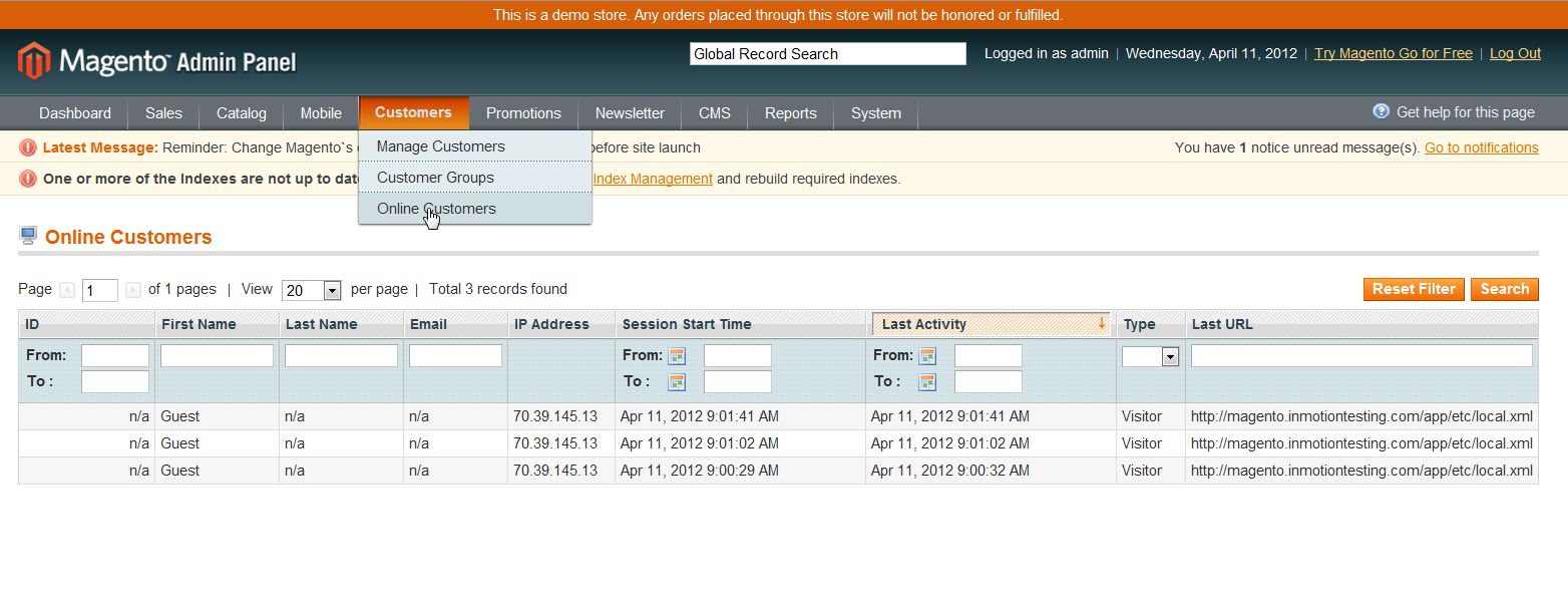 Magento Online Customers