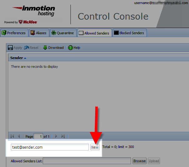 whitelisting a sender in the mcafee control console