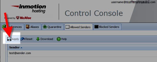 saving changes in the McAfee Control Console