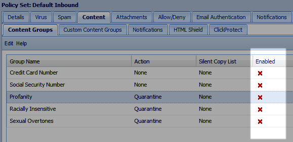 viewing the filters that are not enable in the mcafee control console