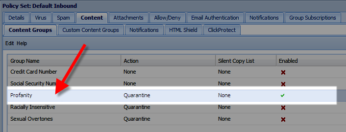 Double clicking the profanity filter in the mcafee control console