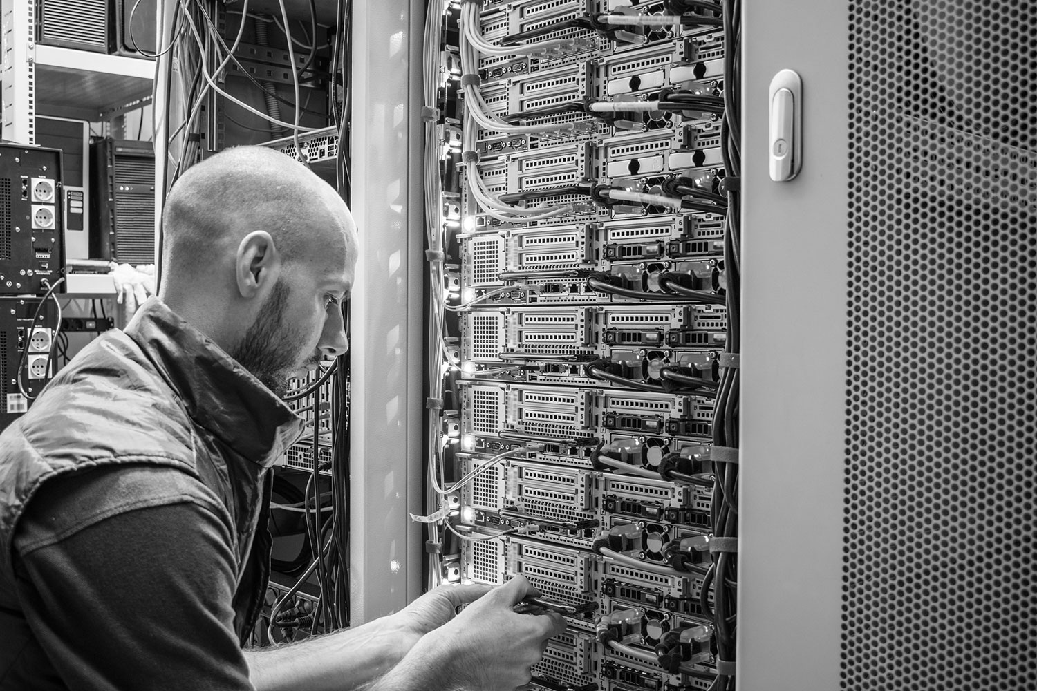 Man Working in a Data Center