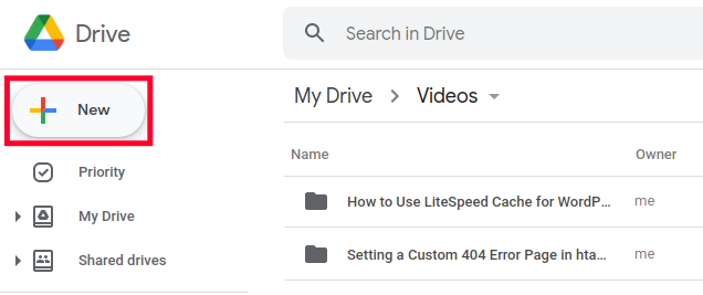 Creating a New File or Folder in Google Drive Cloud Storage