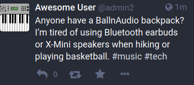 Mastodon post about BallnAudio backpack
