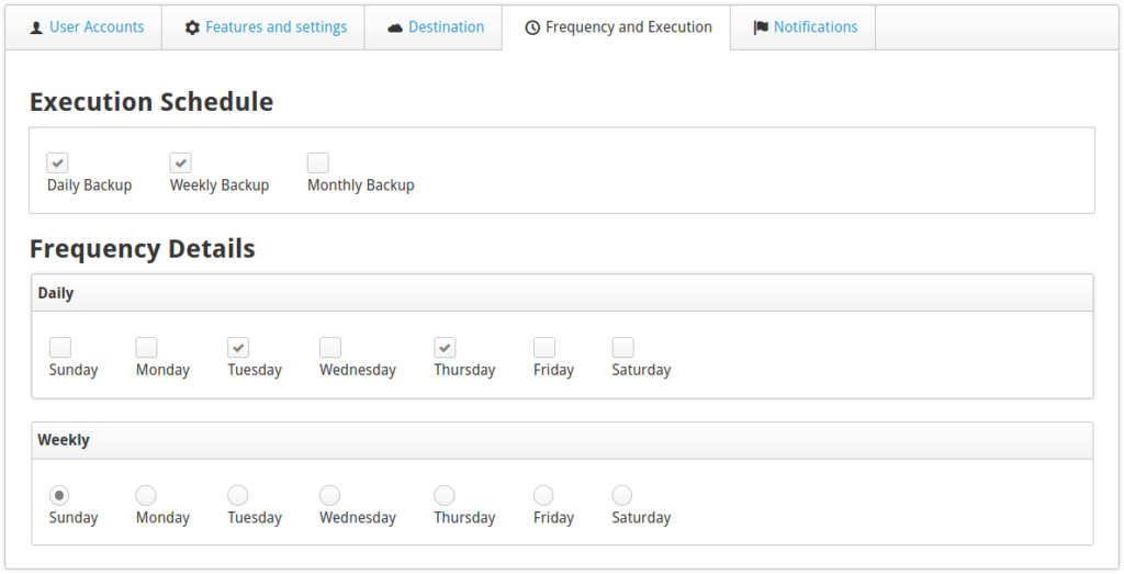 Control Web Panel backup execution schedule