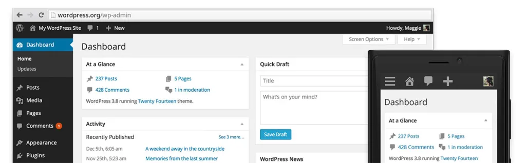 WordPress 3.8 Parker Dashboard