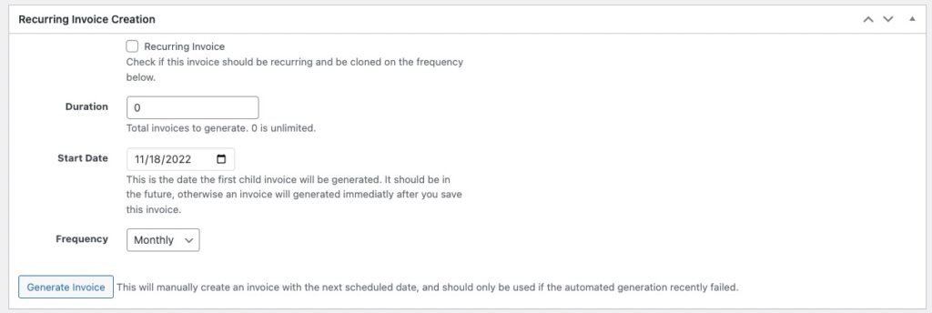 Create a recurring invoice - Sprout Invoices