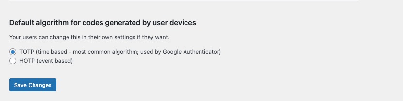 Choice of default algorithm - TOTP or HOTP
