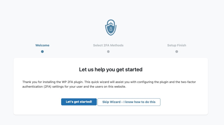 Start the WP 2FA Wizard