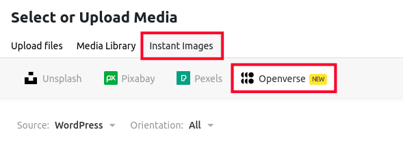 Using Instant Images for Openverse in WordPress