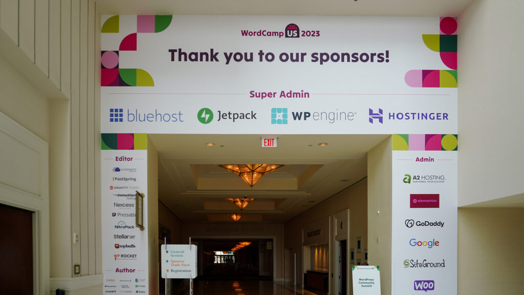 Photo displaying all 49 Sponsors backing WordCamp US 2023