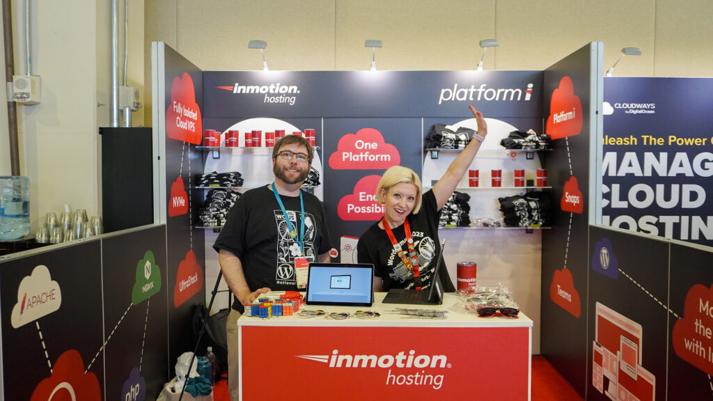 Carrie Smaha and Jesse Owens from InMotion Hosting at the Sponsor Hall Booth