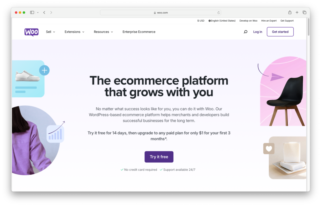 Captura de pantalla de la página principal de WooCommerce