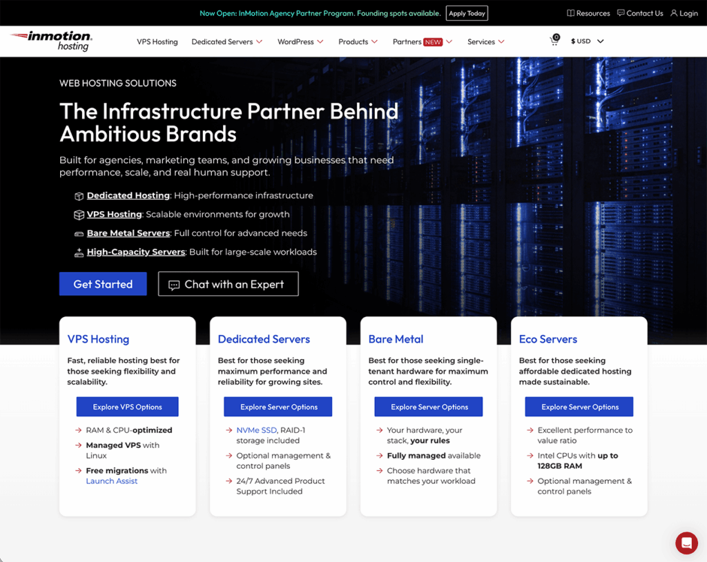 Page d'accueil de InMotion Hosting