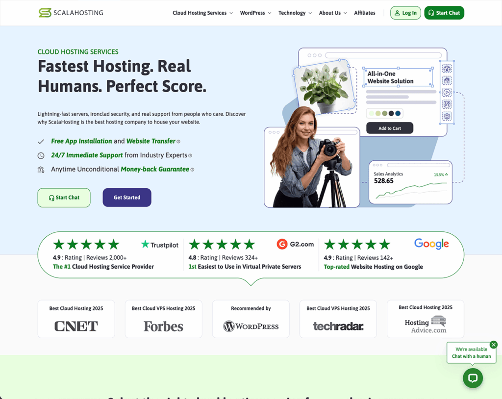 Page d'accueil de Scalahosting