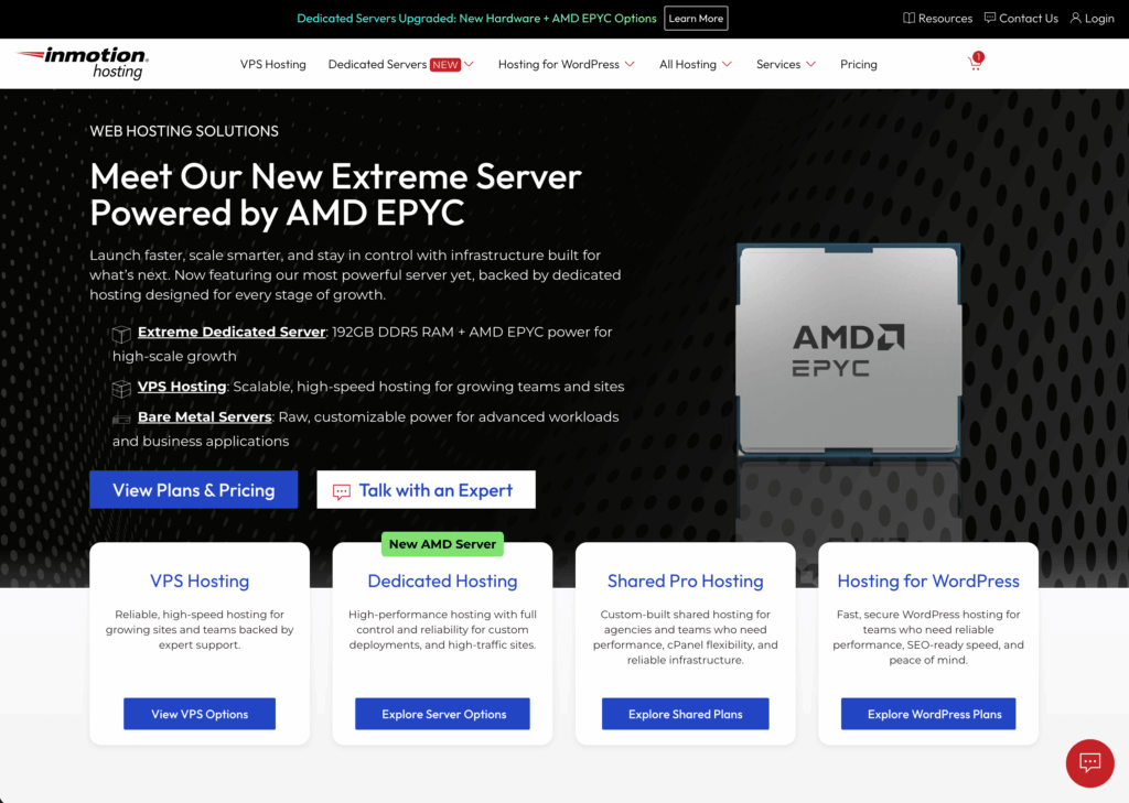 InMotion Hosting Front Page Screenshot