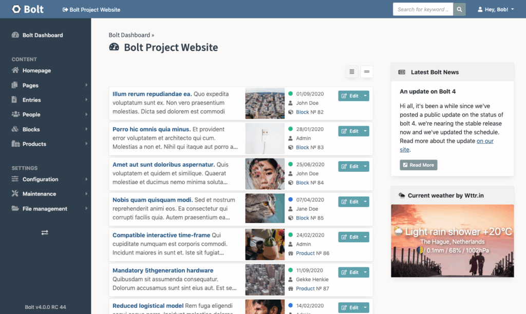 Bolt Dashboard Example