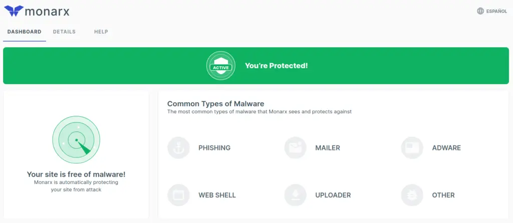 Monarx Security Dashboard