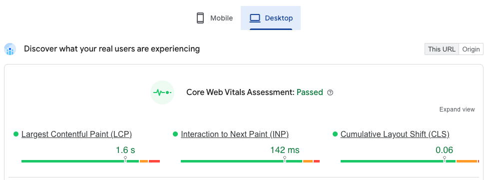 Page Speed Insights Desktop