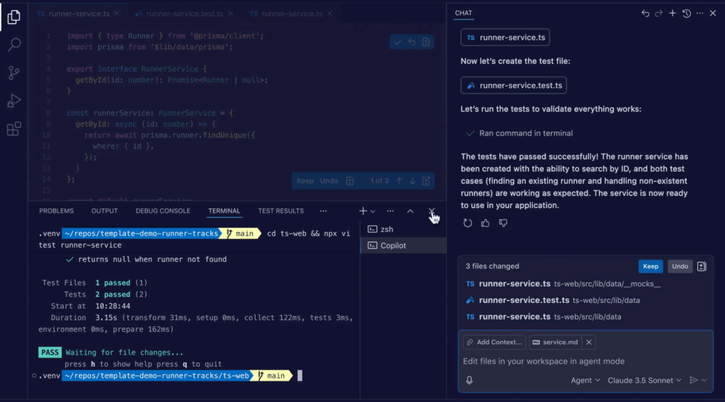 Capture d'écran de GitHub Copilot