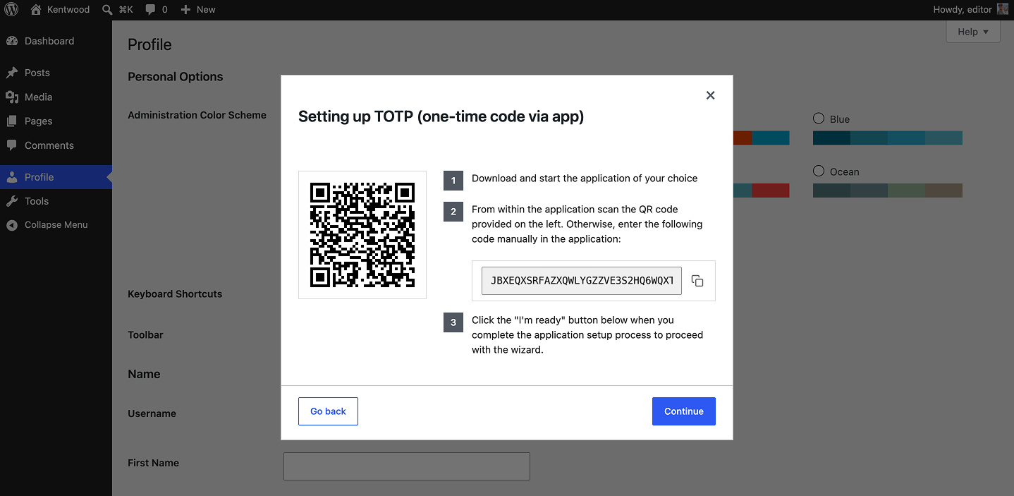 WP 2FA Scan QR Code