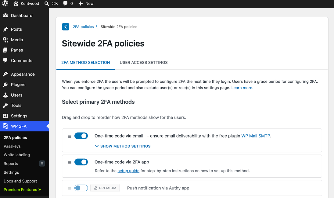 WP 2FA Policies