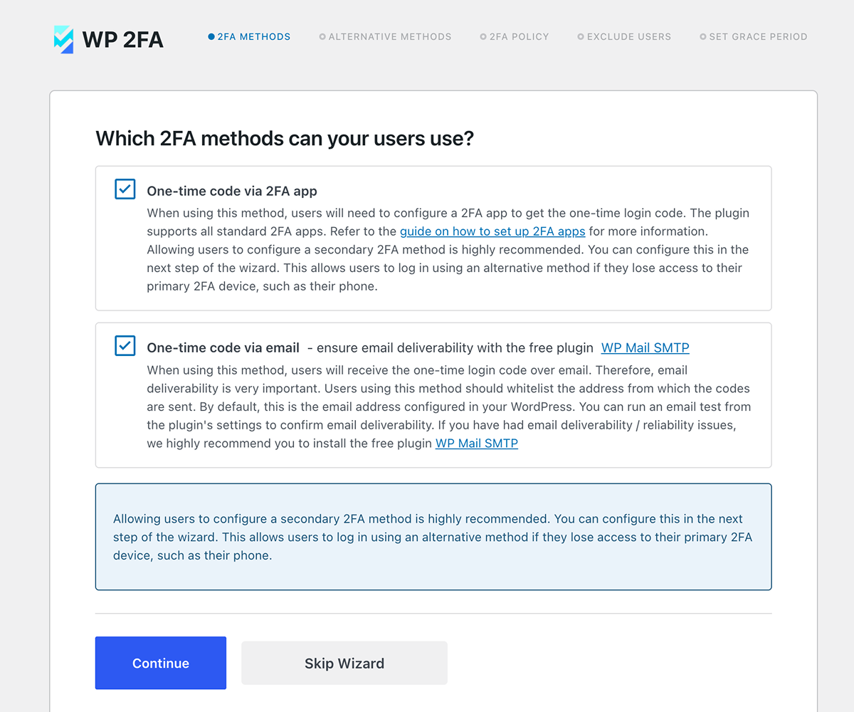WP 2FA - Wizard page 2