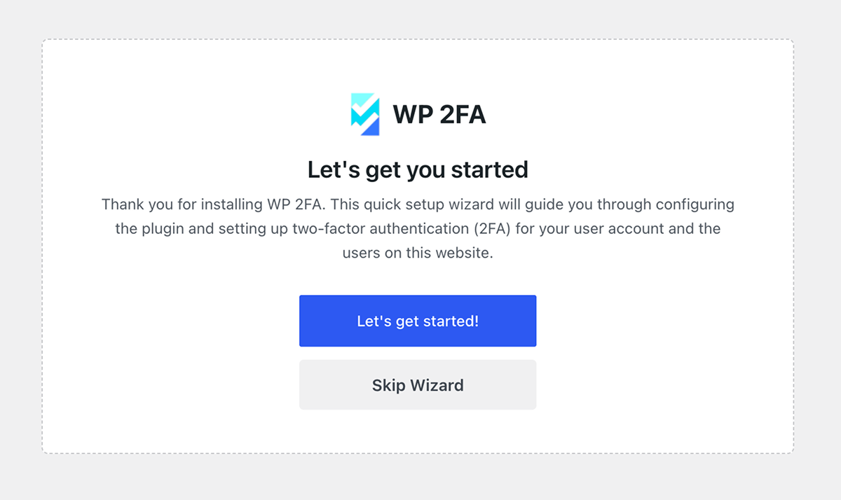 Start of WP 2FA wizard