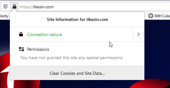site information showing a valid SSL certificate and a secure connection.