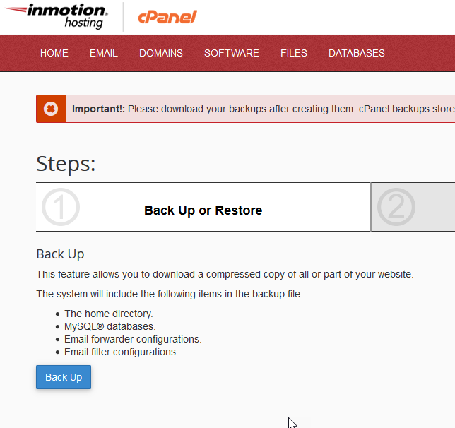 cpanel backup wizard panel