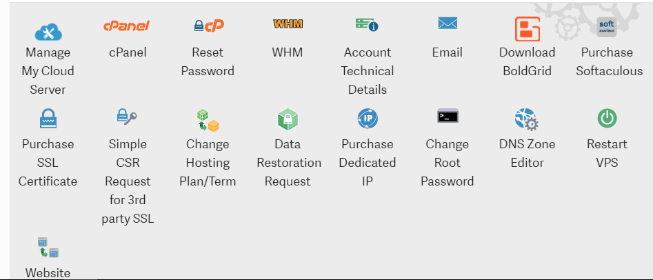 VPS customer's Manage my account section